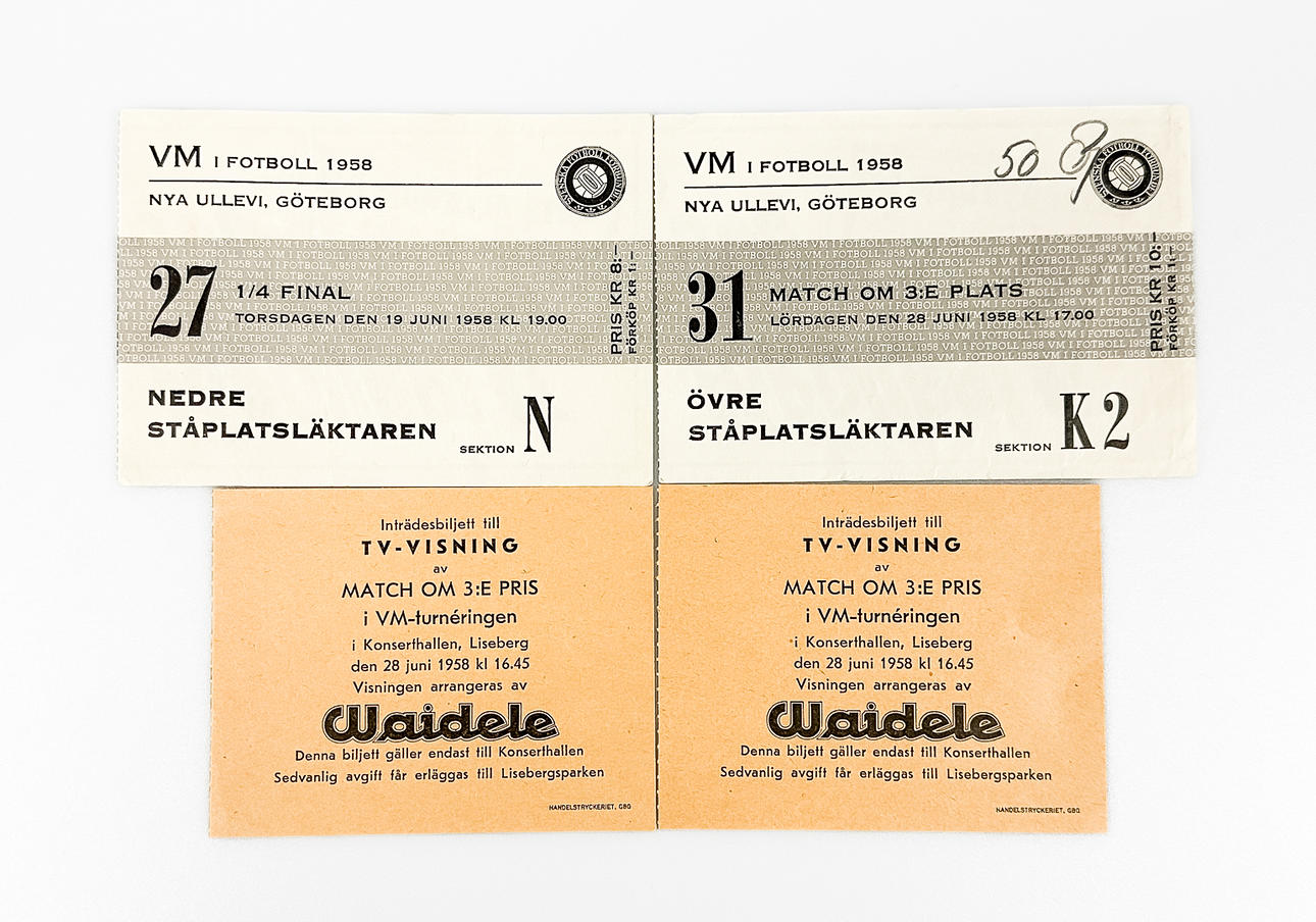 BILJETTER, 4 st, VM-fotboll 1958.