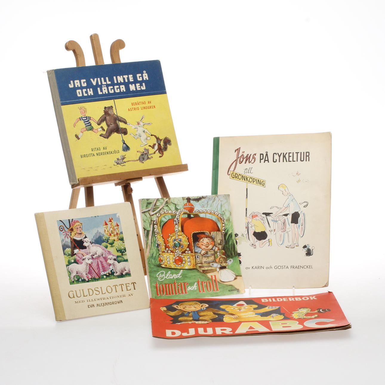 BARNBÖCKER, 5 st, bl a Astrid Lindgren originalutgåva "Jag vill inte gå och lägga mig".