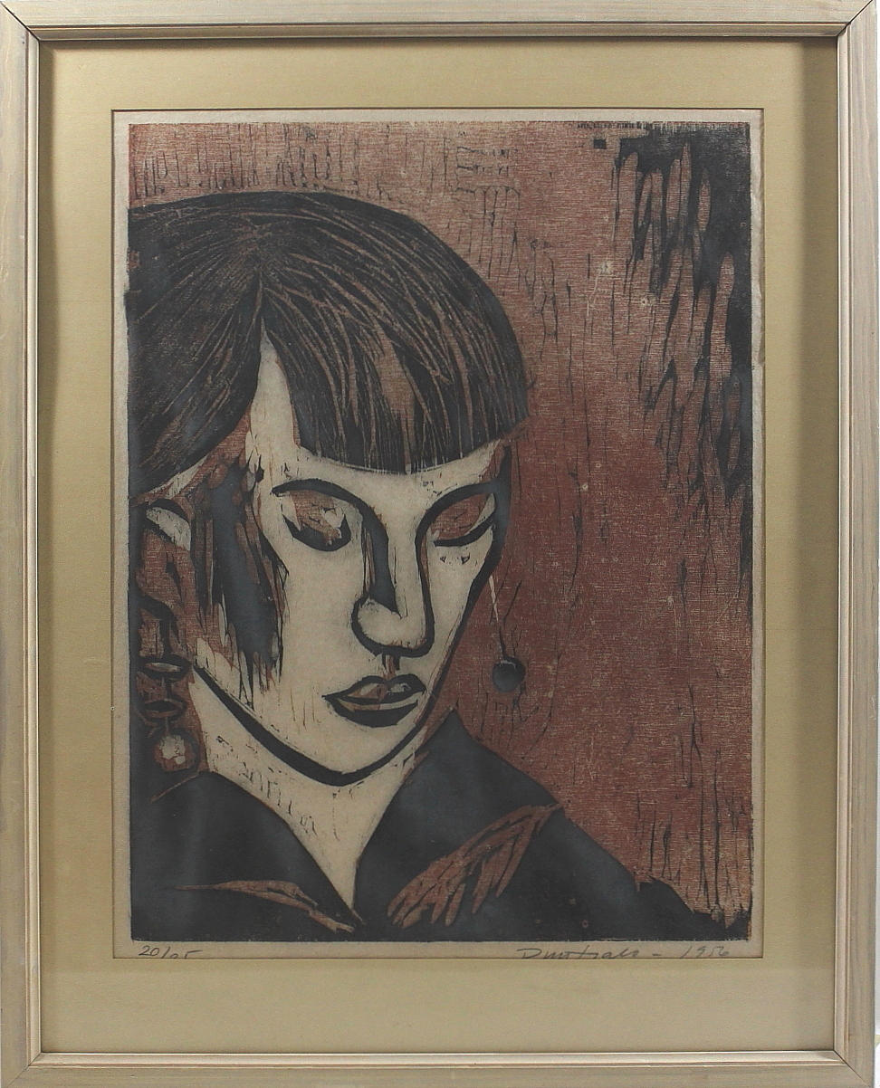 EINO RUUTSALO. litografi, Fundersam flicka, signerad numrerad, 20/25, daterad 1956.