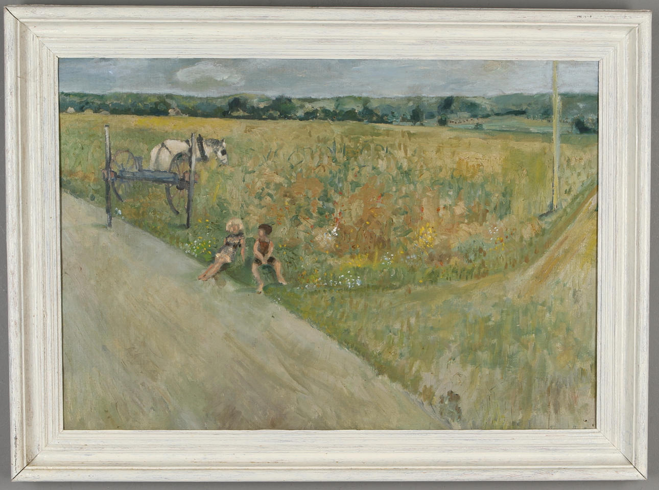 BJÖRN TRÄGÅRDH. Landskap med figurer och häst, olja på duk, signerad och daterad -43.