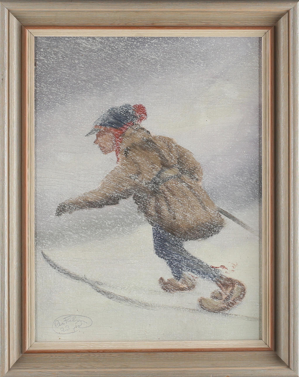 OIDENTIFIERAD KONSTNÄR. Same i snöoväder, olja på duk, signerad.