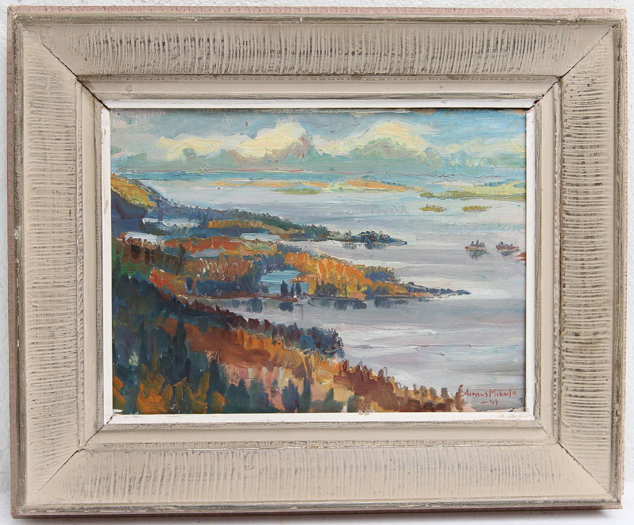 ARMAS MIKOLA. Olja på pannå. "Maisema Kalilta", signerad-45.