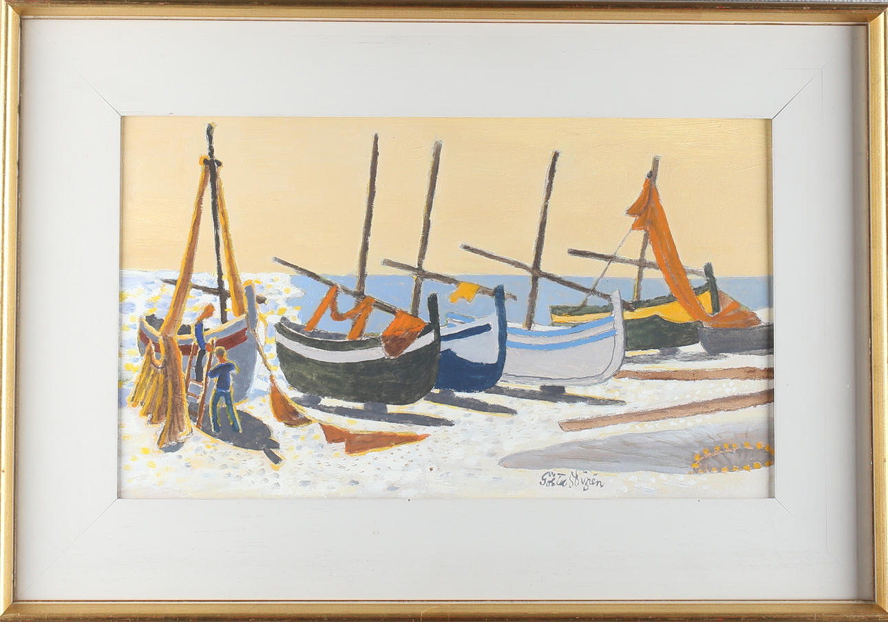 GÖSTA NYRÉN. Kustlandskap, olja på pannå, signerad.