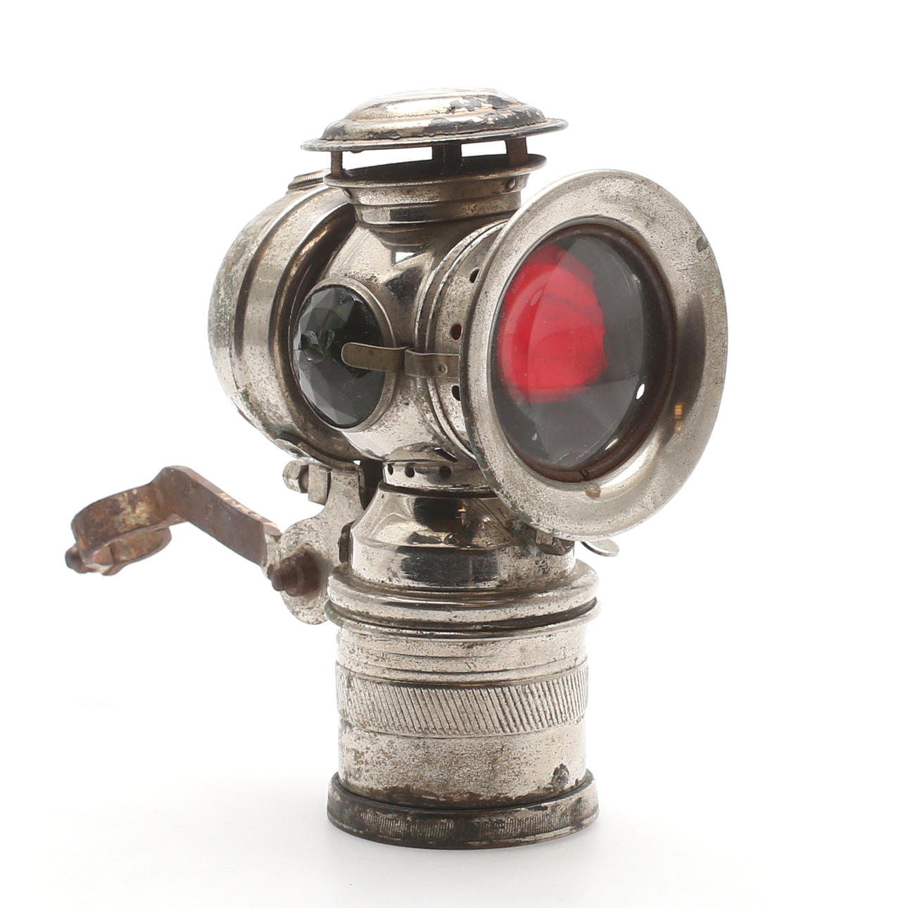 KARBIDLAMPA, metall/glas, tidigt 1900-tal.