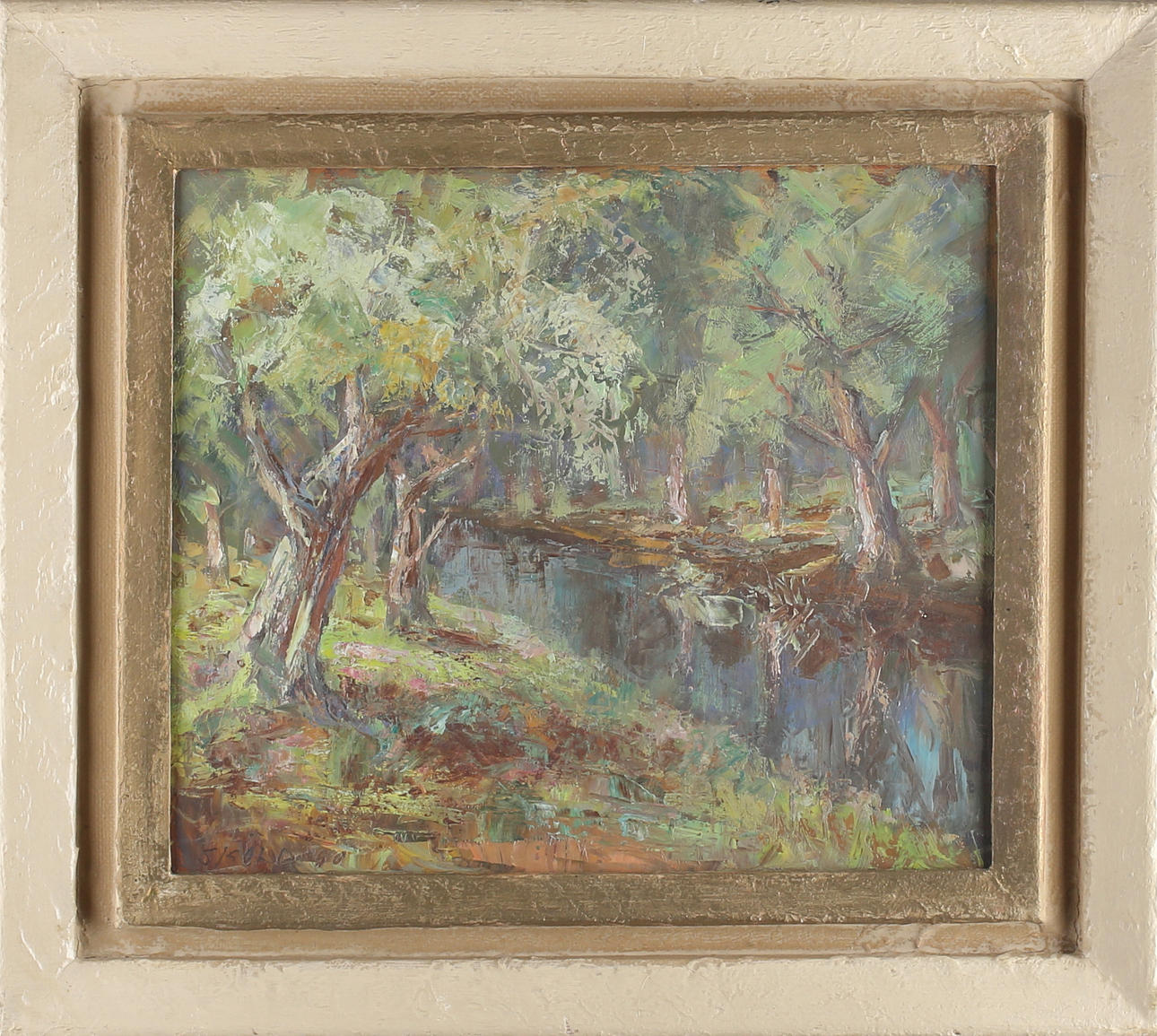 OIDENTIFIERAD KONSTNÄR. Skogslandskap, olja på pannå, signerad Sköld.