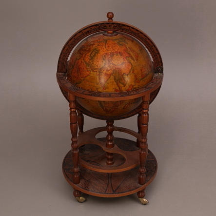 BARSKÅP på hjul, trä, jordglobsmodell, sent 1900-tal.