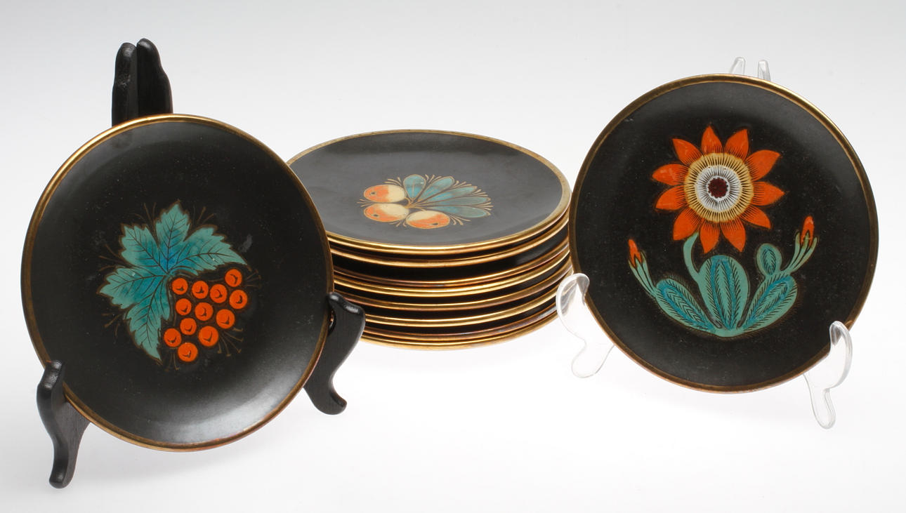 ASSIETTER, 10 st, keramik, Harald Östergren/Einar Törning, Ekeby, 1930-tal.