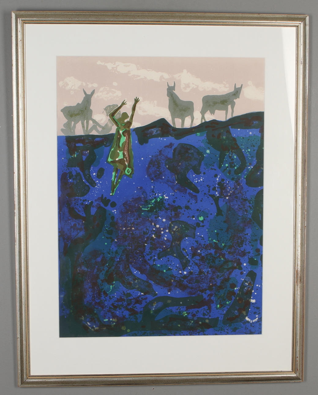 HÅKON BLEKEN. "Blåbær-li", färglitografi, signerad.