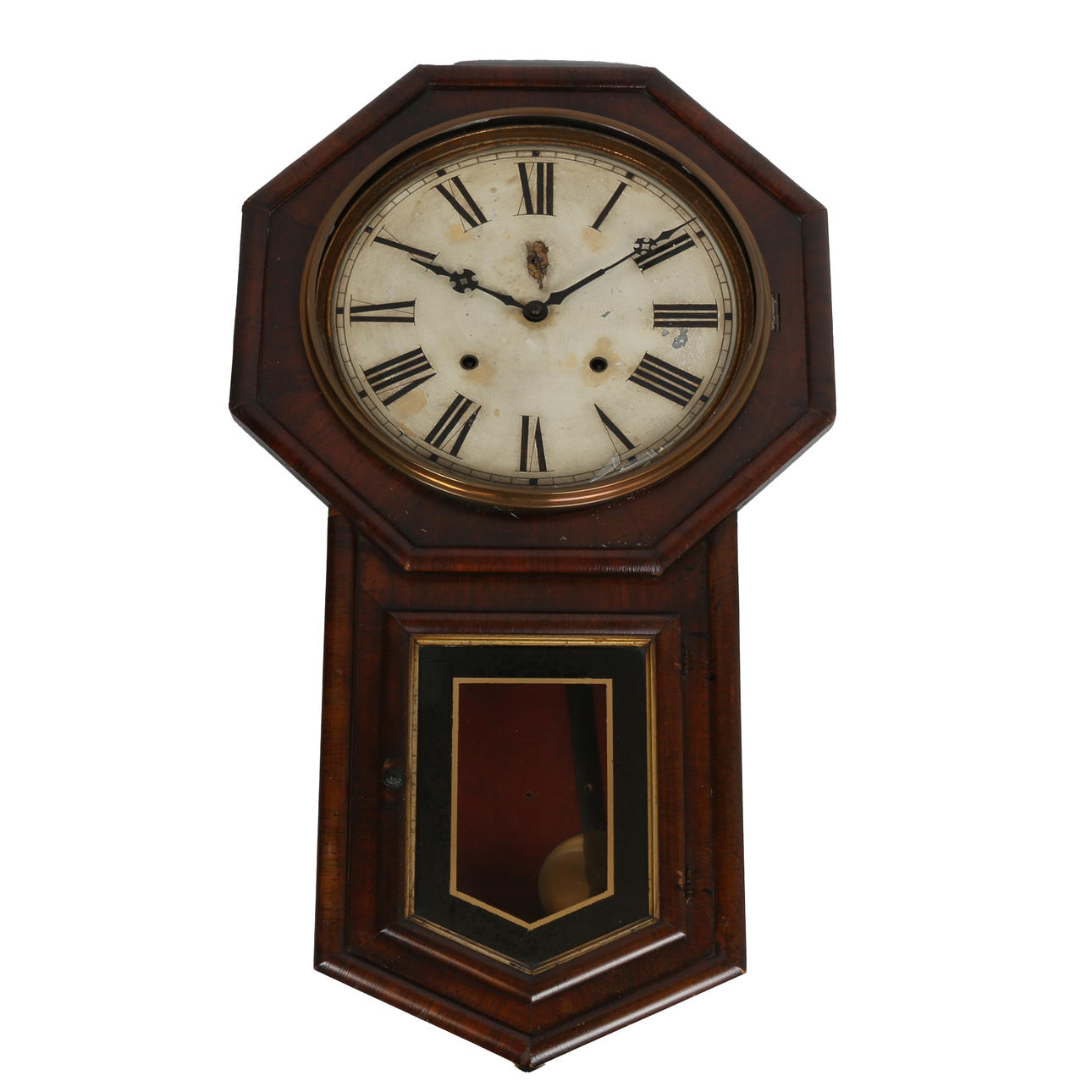 EINE VIKTORIANISCHE WANDUHR AUS PALISANDERHOLZ MIT FALLZIFFERBLATT.