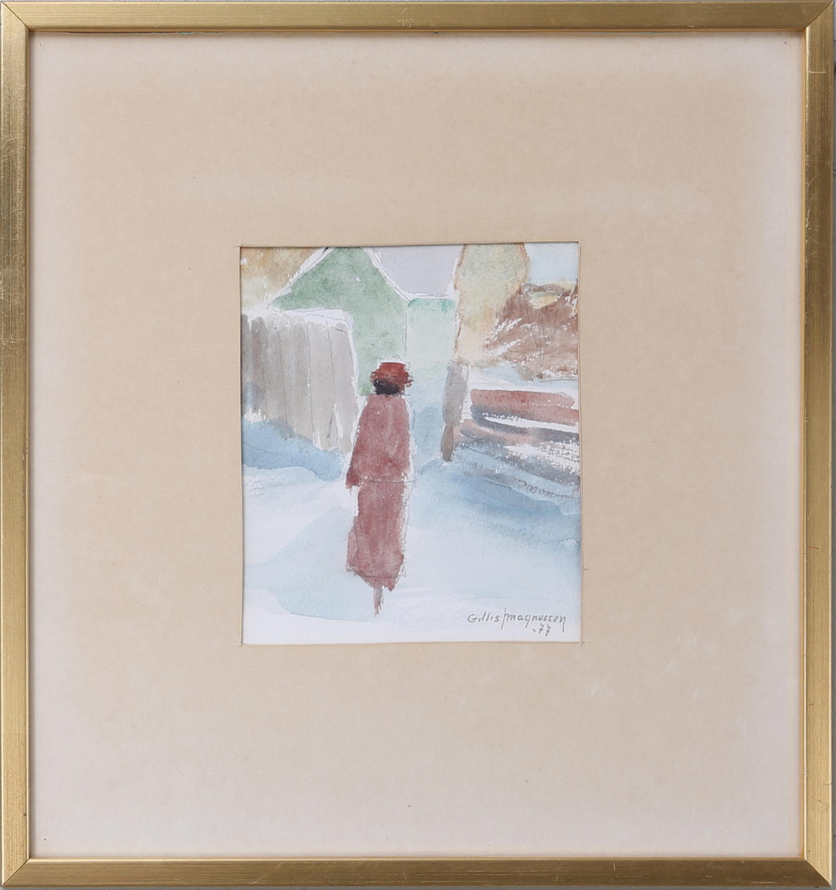 GILLIS MAGNUSSON. Promenad, akvarell, signerad och daterad -77.