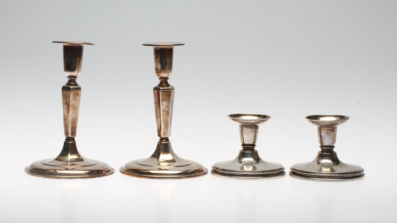 LJUSSTAKAR, 2 par, silver, 1900-tal.