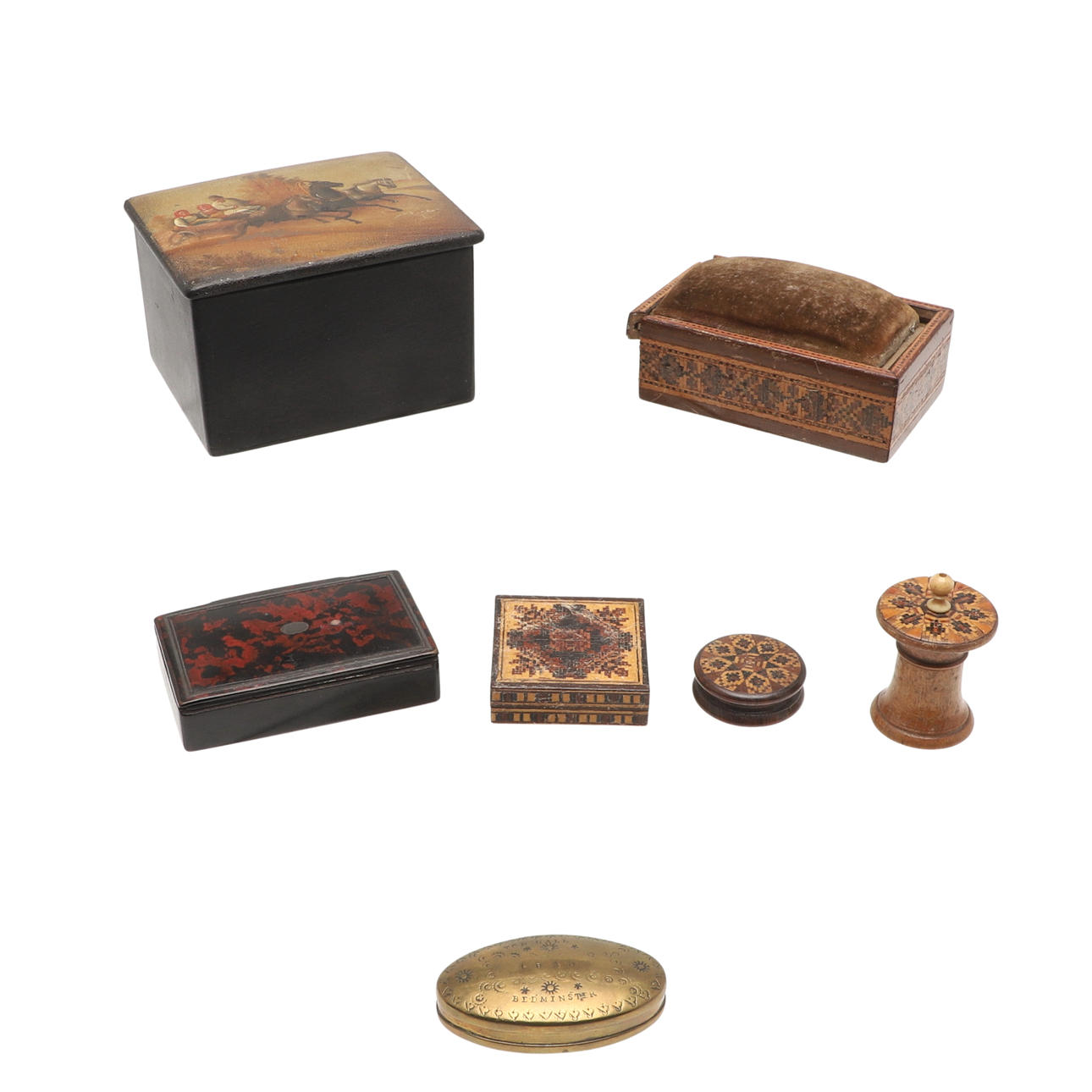 RUSSIAN LACQUERED BOX, TUNBRIDGE WARE ITEMS & COLLECTABLES.