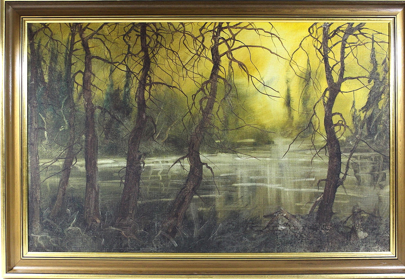 BERNTH BJURLING. olja på duk, skogsparti, signerade.