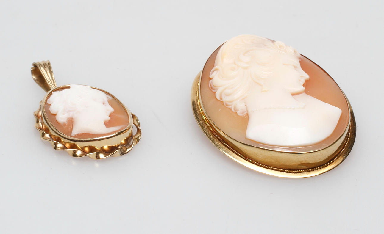 BROSCH/HÄNGE CAMÉ, 18k guld, vikt ca 10,9 gr.