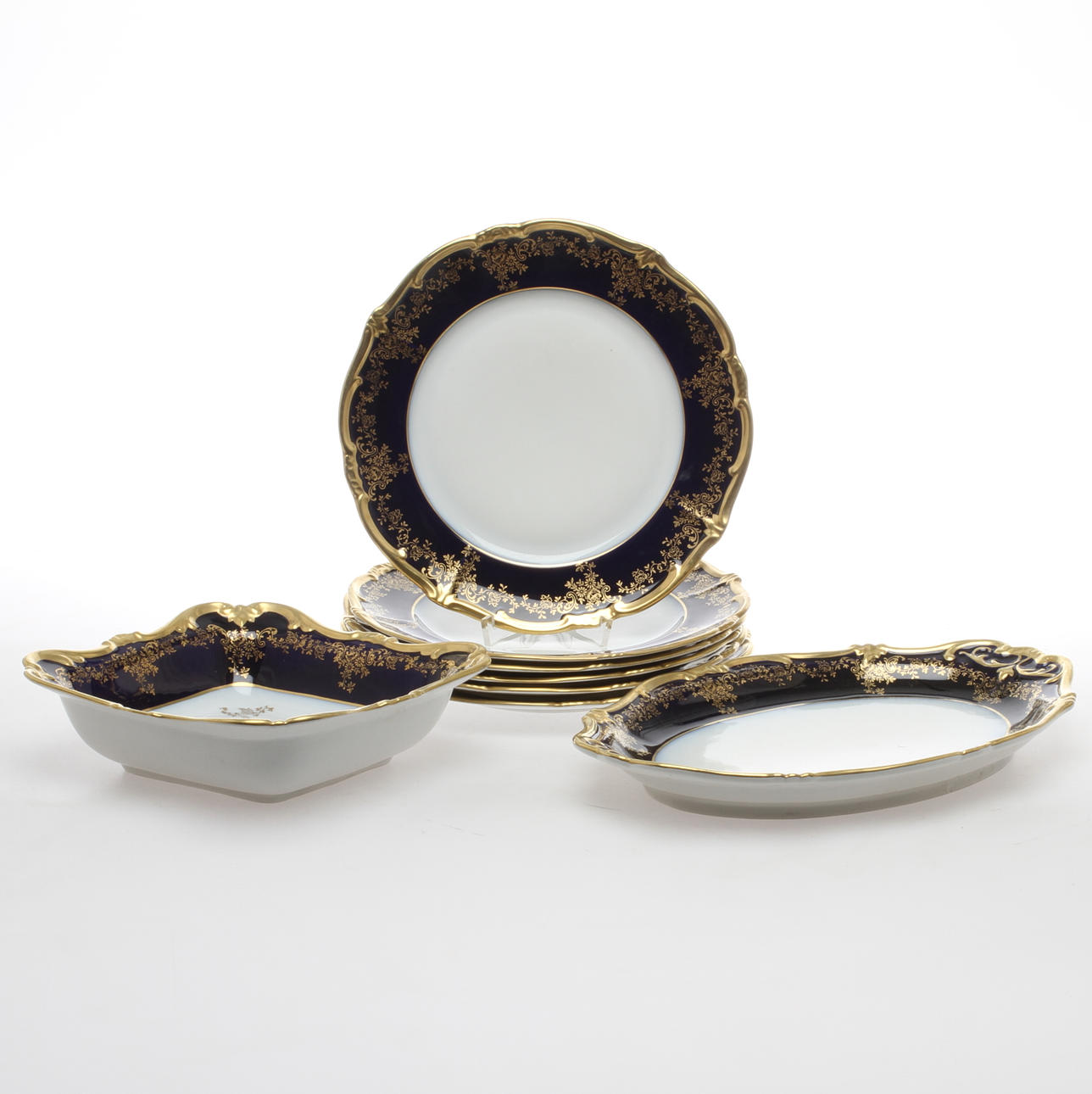 SERVISDELAR, 8 delar, porslin, "Kobolt", Weimar.