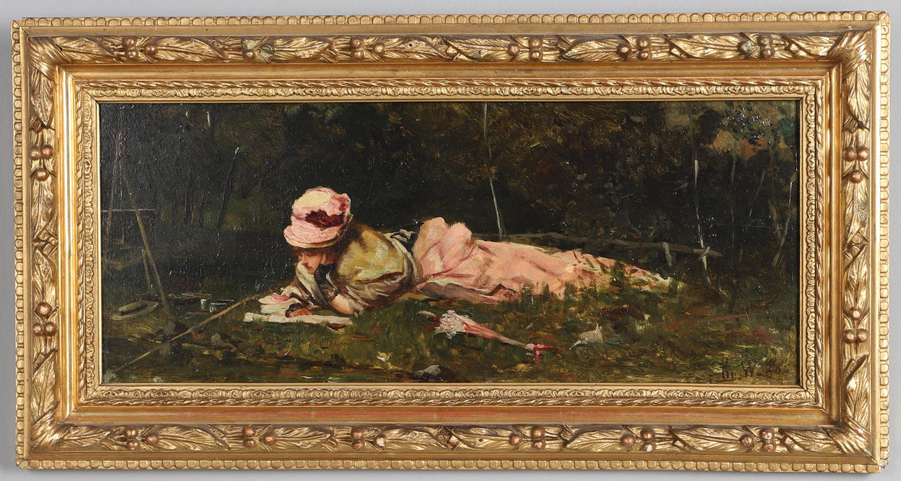 CIRCLE OF ALFRED STEVENS (1823-1906). IDLE HOURS ON THE RIVERBANK.