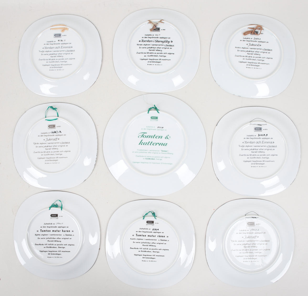 HARALD WIBERG. Samlartallrikar, 9 st, porslin, 
