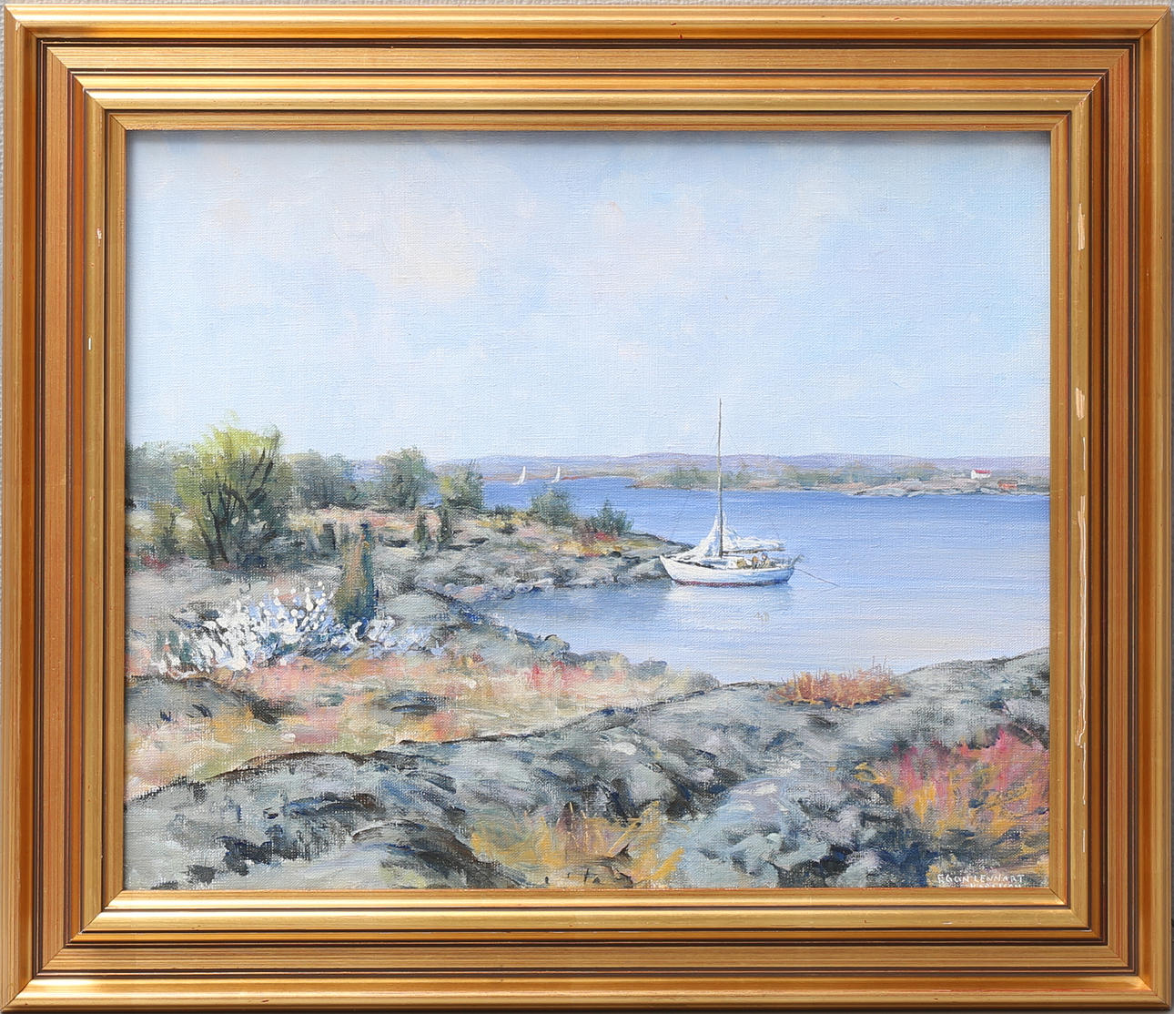 EGON LENNART KARLSSON. "Sommardag vid kusten". Olja på duk, signerad.