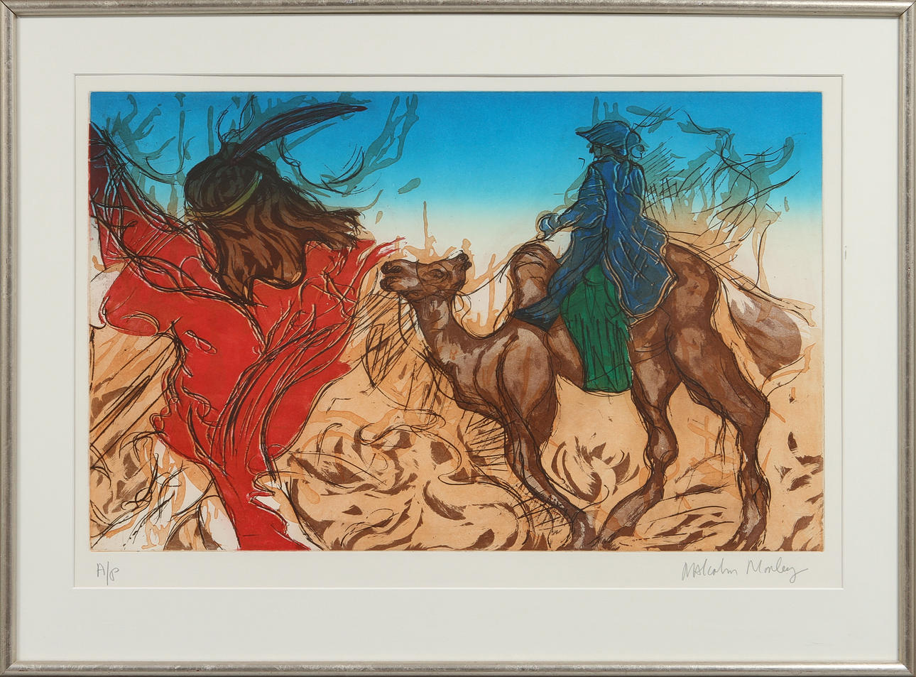 MALCOLM MORLEY. Kamelritt. Färgetsning/akvatint, signerad och numrerad A/P.