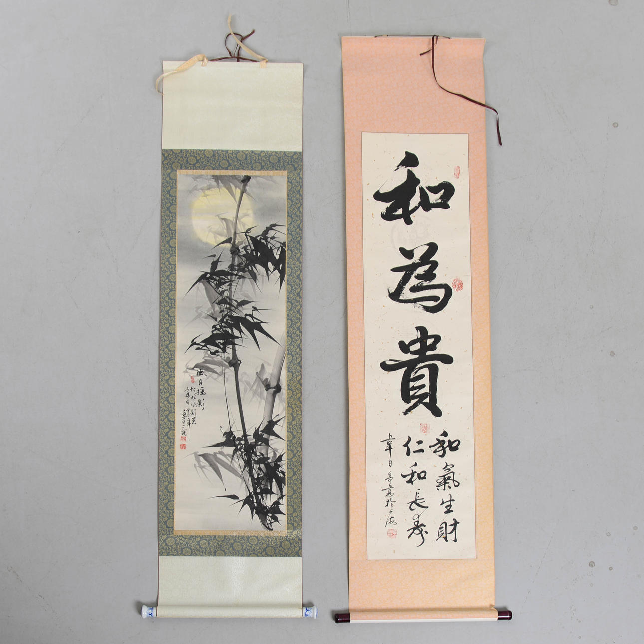 ROLLBILDER/KALLIGRAFIE, 2 Stück, China.