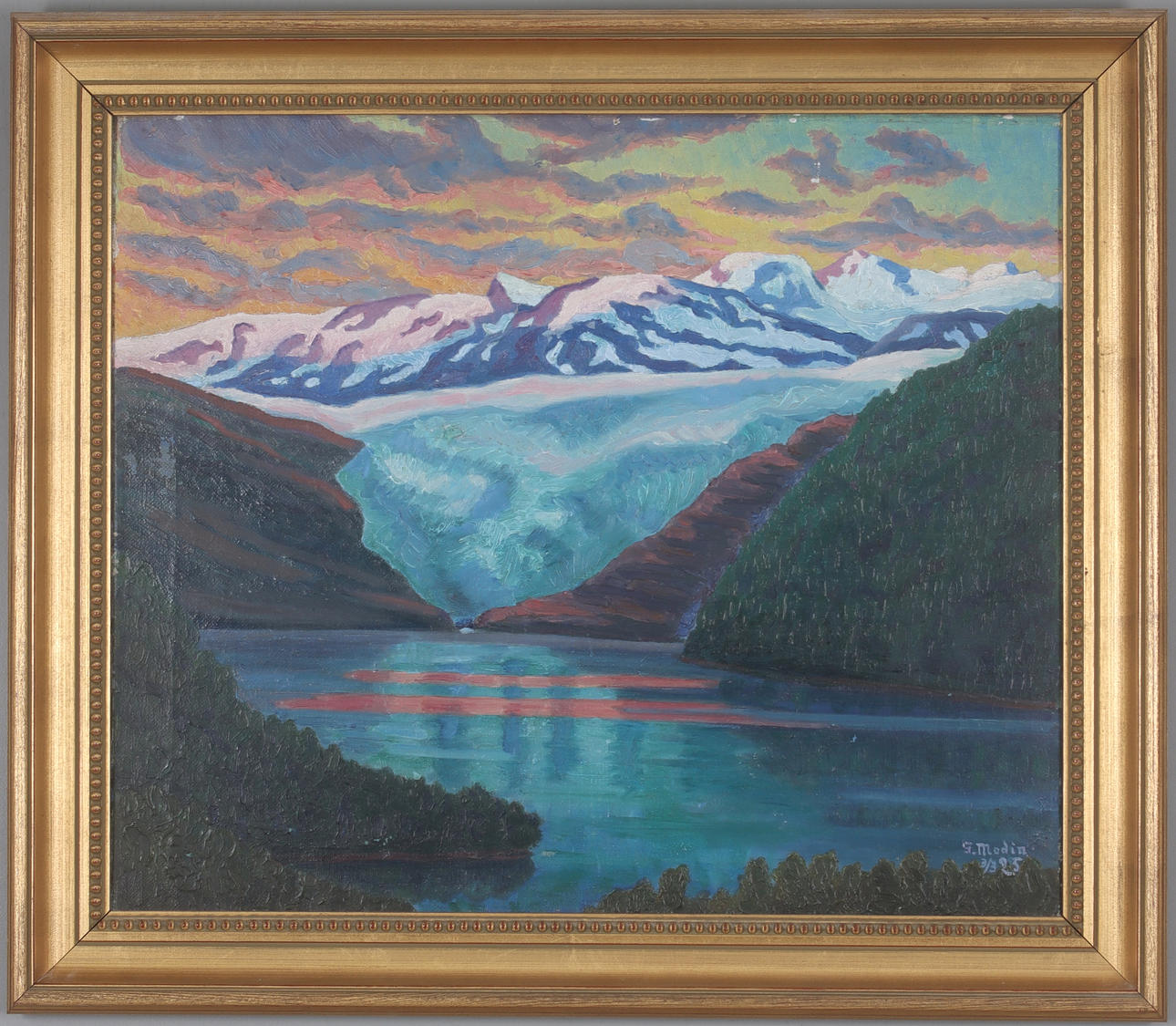 GUNNAR MODIN. Fjällsjö, oil on canvas, signed and dated -25.