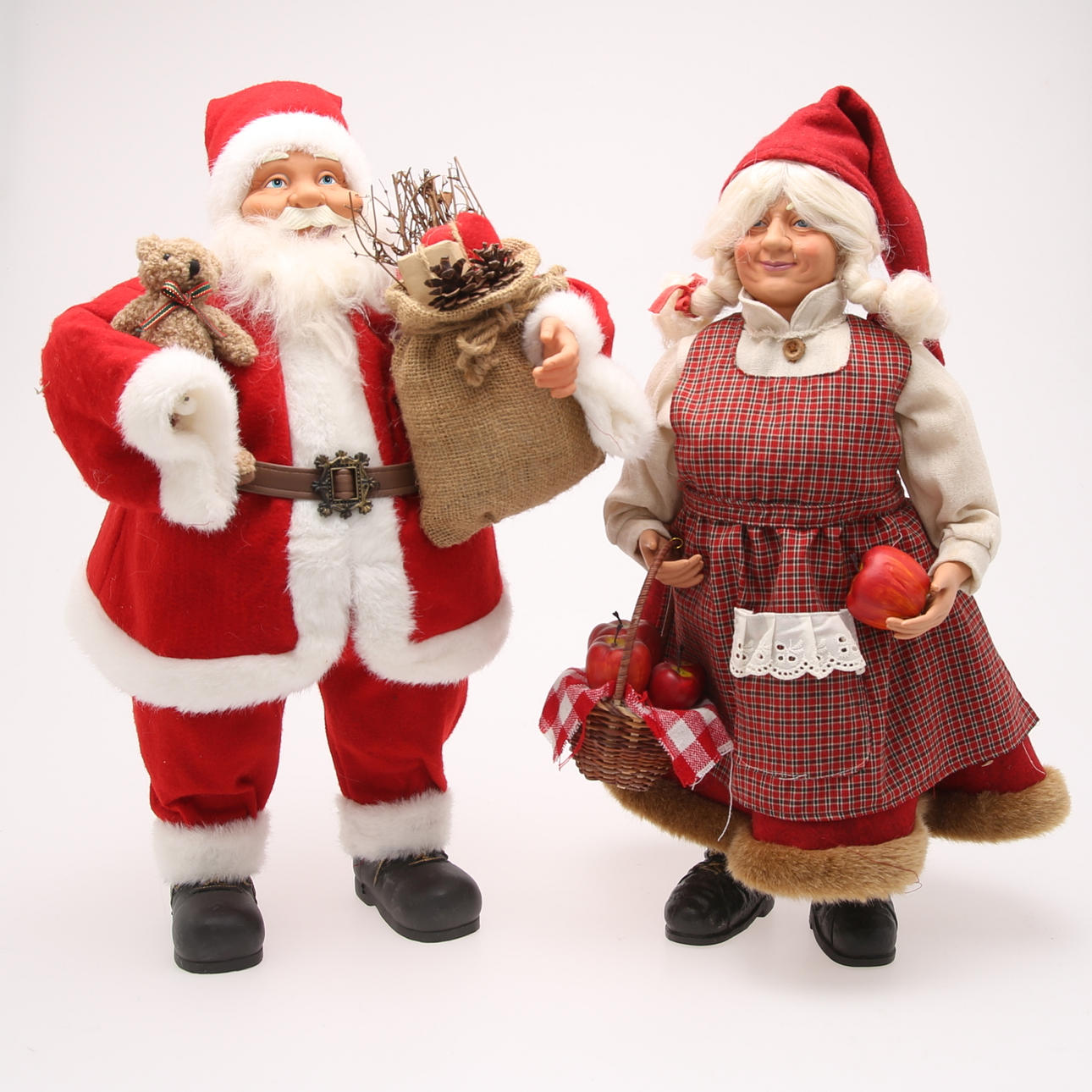 TOMTAR, 2 st, Tomtefar och tomtemor, plast och textil, 2000-tal.