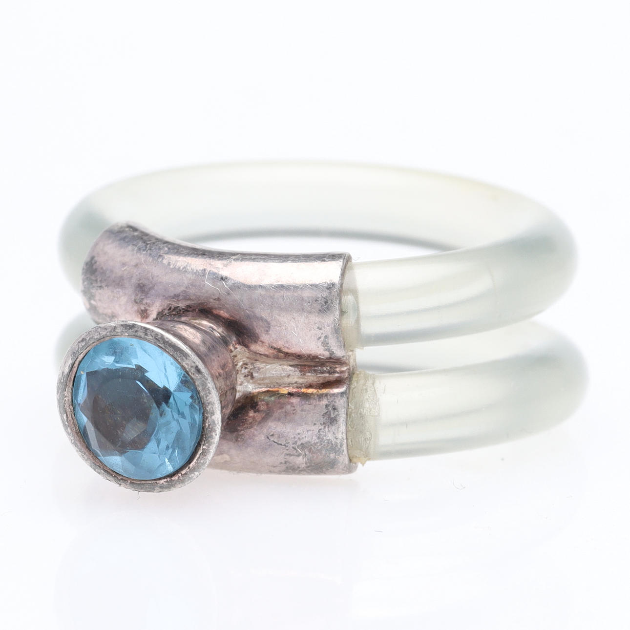RING, silver & silicone with blue stone, Jens J Aagaard, Denmark.