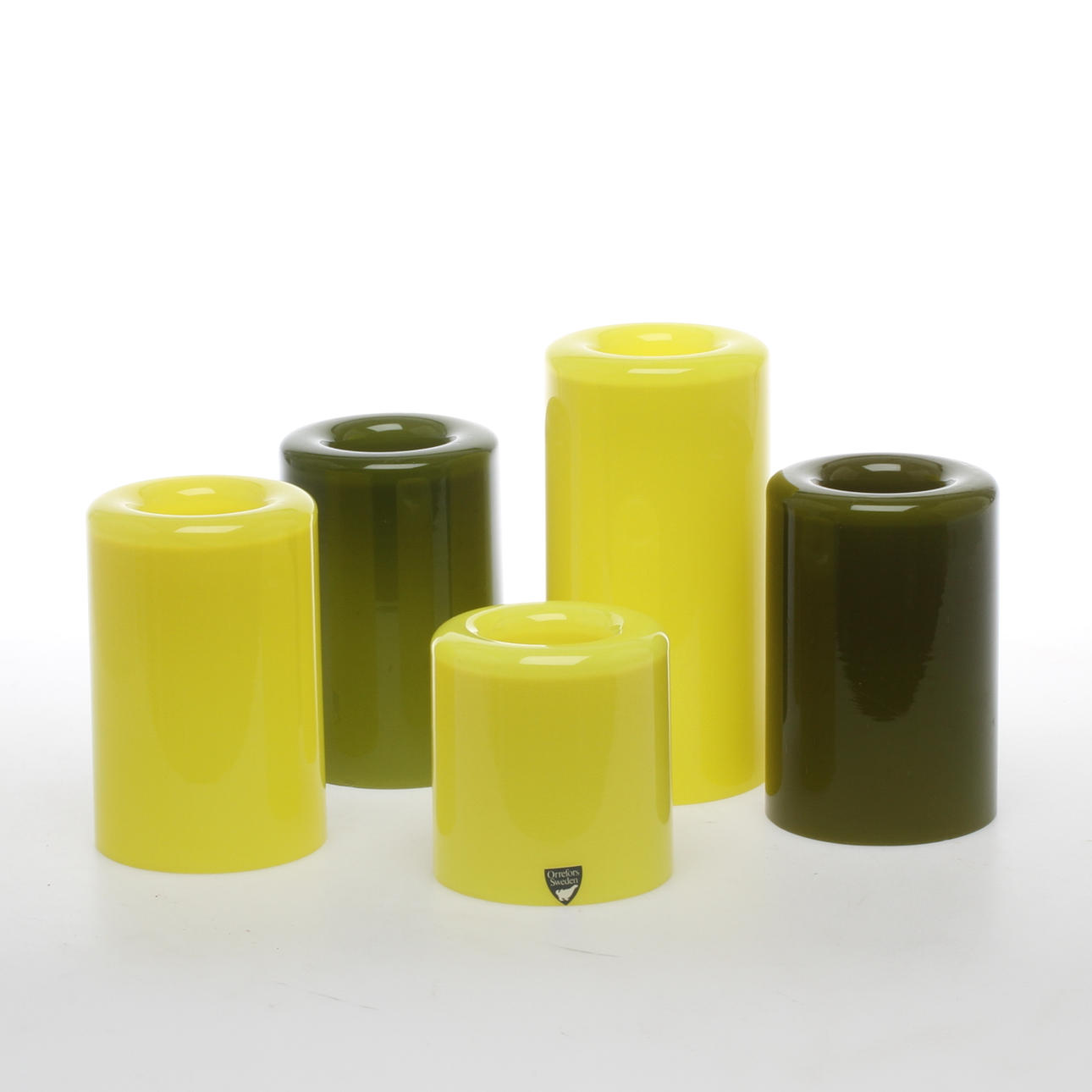 LJUSSTAKAR, 5 st, glas, "Eternell", Owe Elvén, Orrefors, 1900-talets andra hälft.