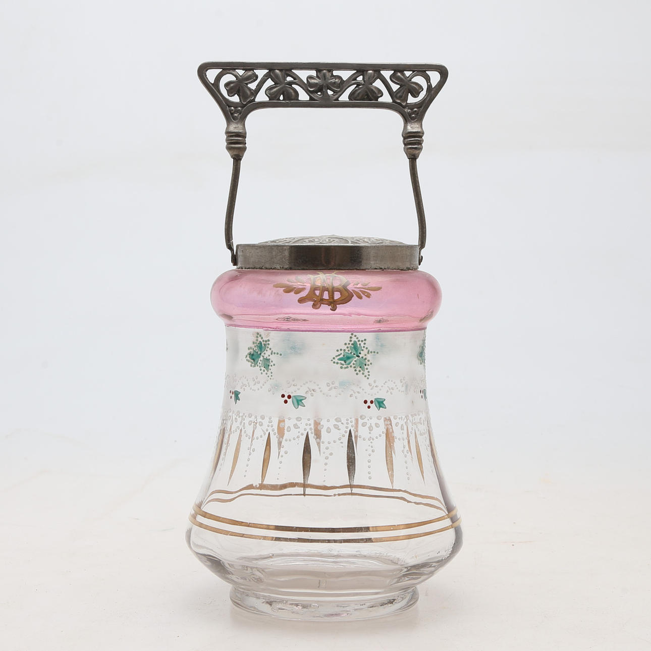 Enamelled glass biscuits jar.
