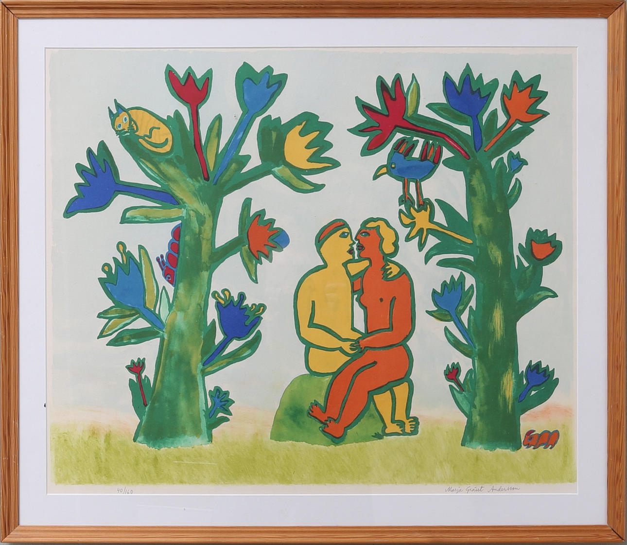 MARJA GRÄSET ANDERSSON. I trädgården, färglitografi, numrerad 40/160, signerad.