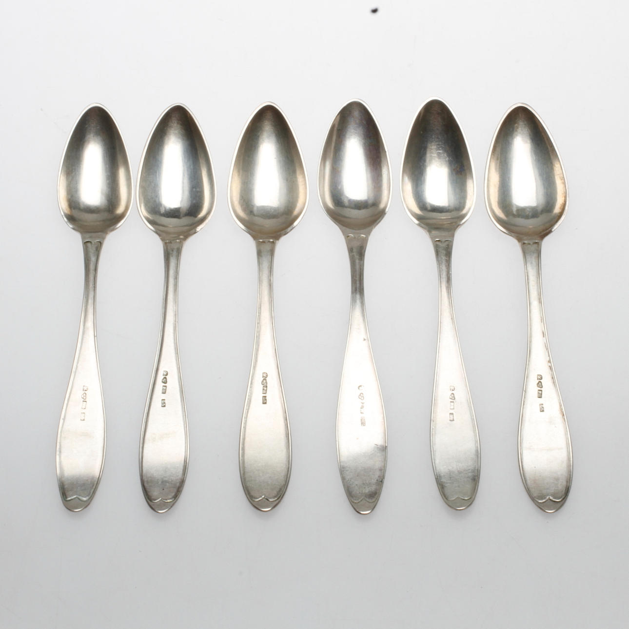 SKEDAR, 6 delar, Frans Holm, Vadstena, 1840-1850-tal, Silver, ca 138 gram.