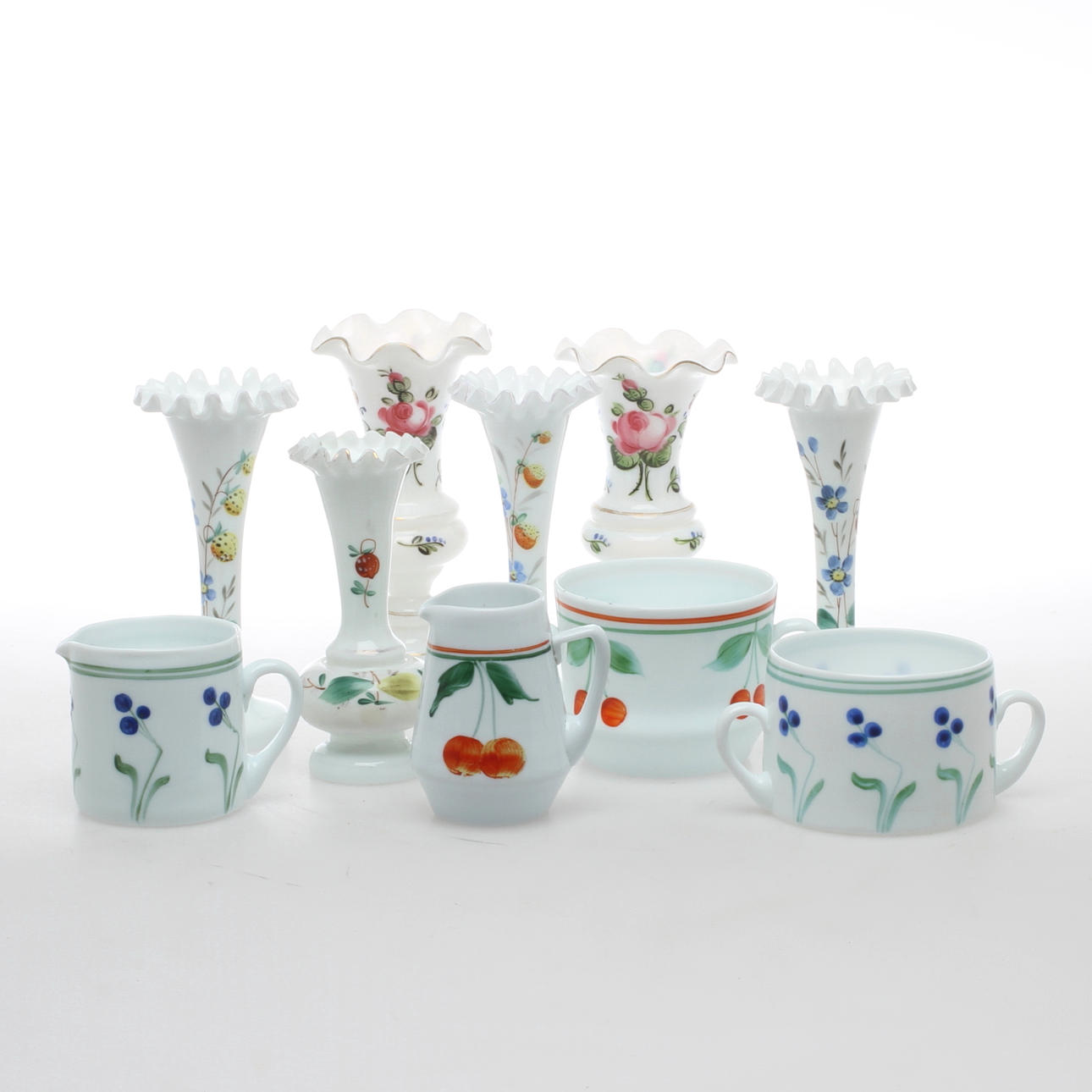 PARTI FLUSSGLAS, 10 delar, bland annat vaser, 1800/1900-tal.