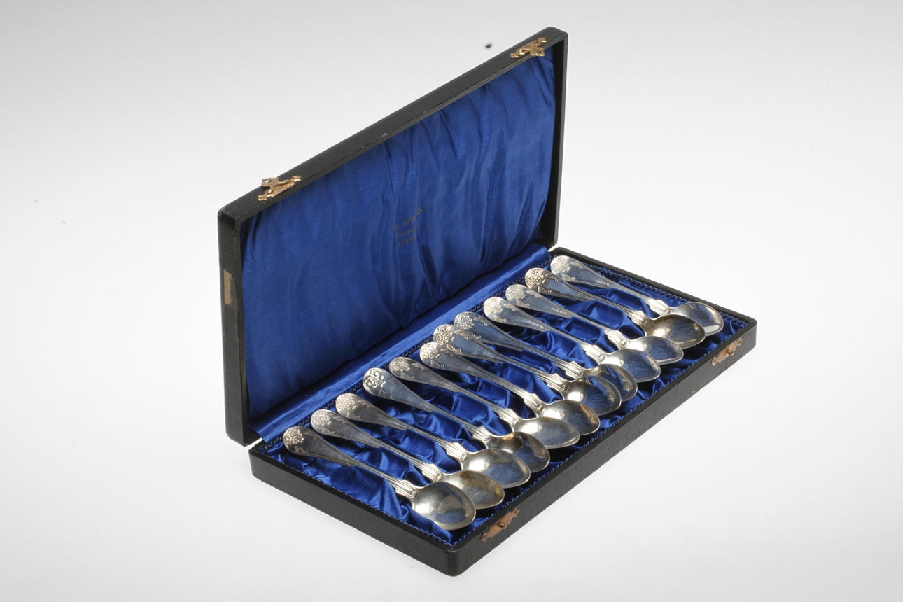 DESSERTSKEDAR, 12 delar, Frans Holm, Vadstena, Silver, vikt ca 164 gram.