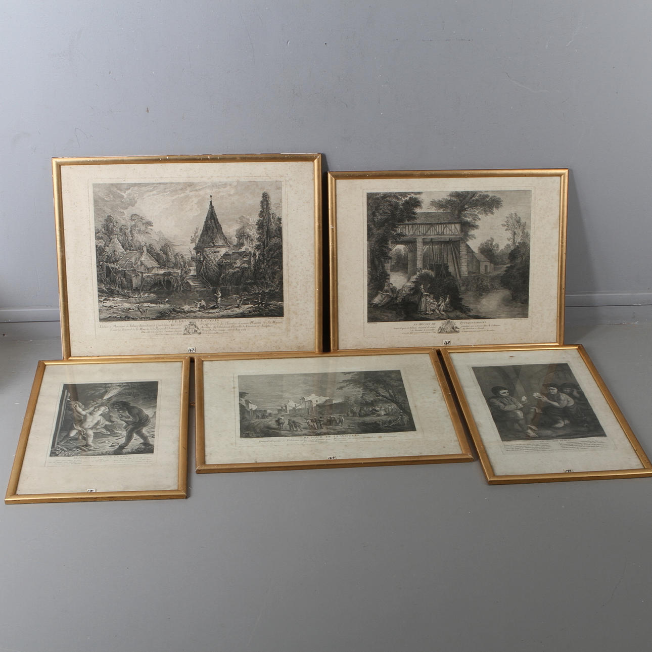 ÄLDRE GRAFIK, 5 st, gravyrer, bla. efter Boucher och Watteau, 17/1800-tal.