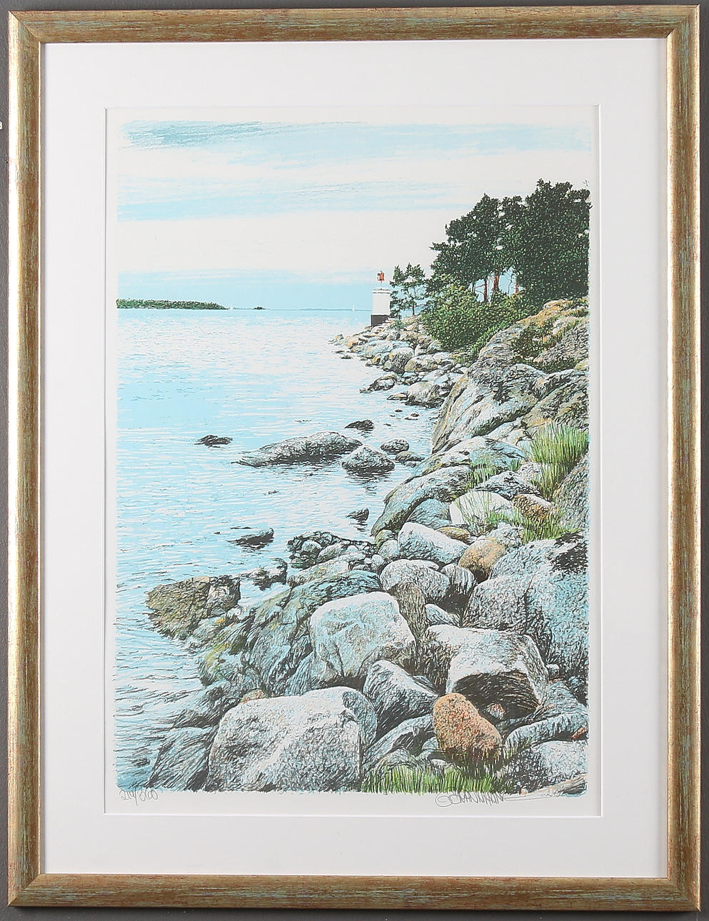 GÖRAN HAHNE. Coastal motif, color lithograph, signed and numbered 214/360.