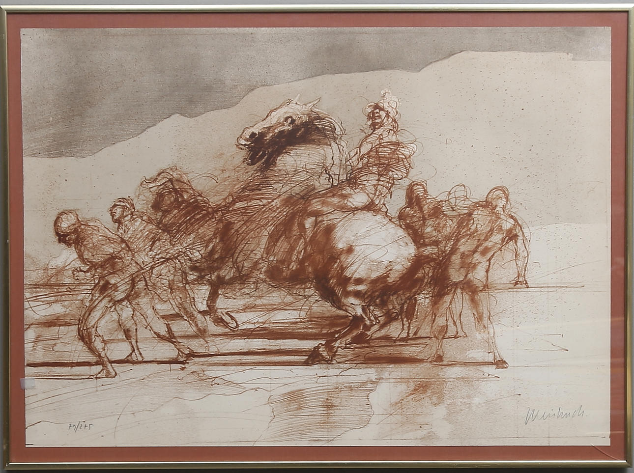 CLAUDE WEISBUCH. Motiv med stegrande häst. Färglitografi, signerad och numrerad 79/275.