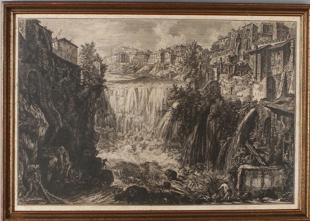 GIOVANNI BATTISTA PIRANESI. EFTER. Veduta Della Cascata de la Tivoli...gravyr, troligen senare avdrag 1800-tal.