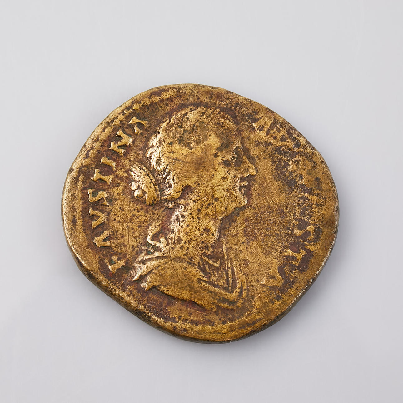 BRONSMYNT, Faustina II, romersk kejsarinna, d 14 e Kr.