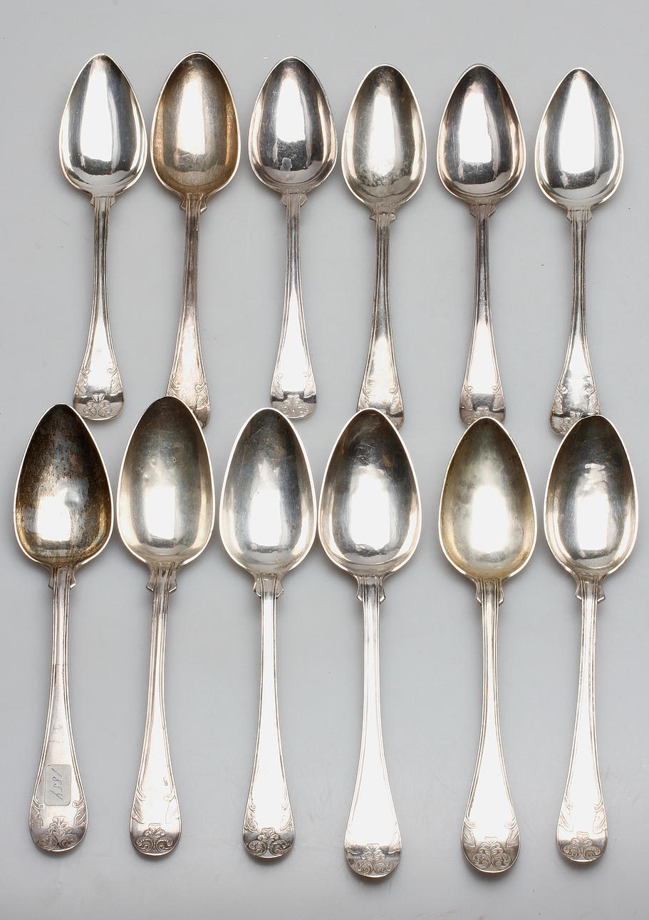 MATSKEDAR, 12 delar, Frans Holm, Vadstena, Silver, vikt ca 680 gram.