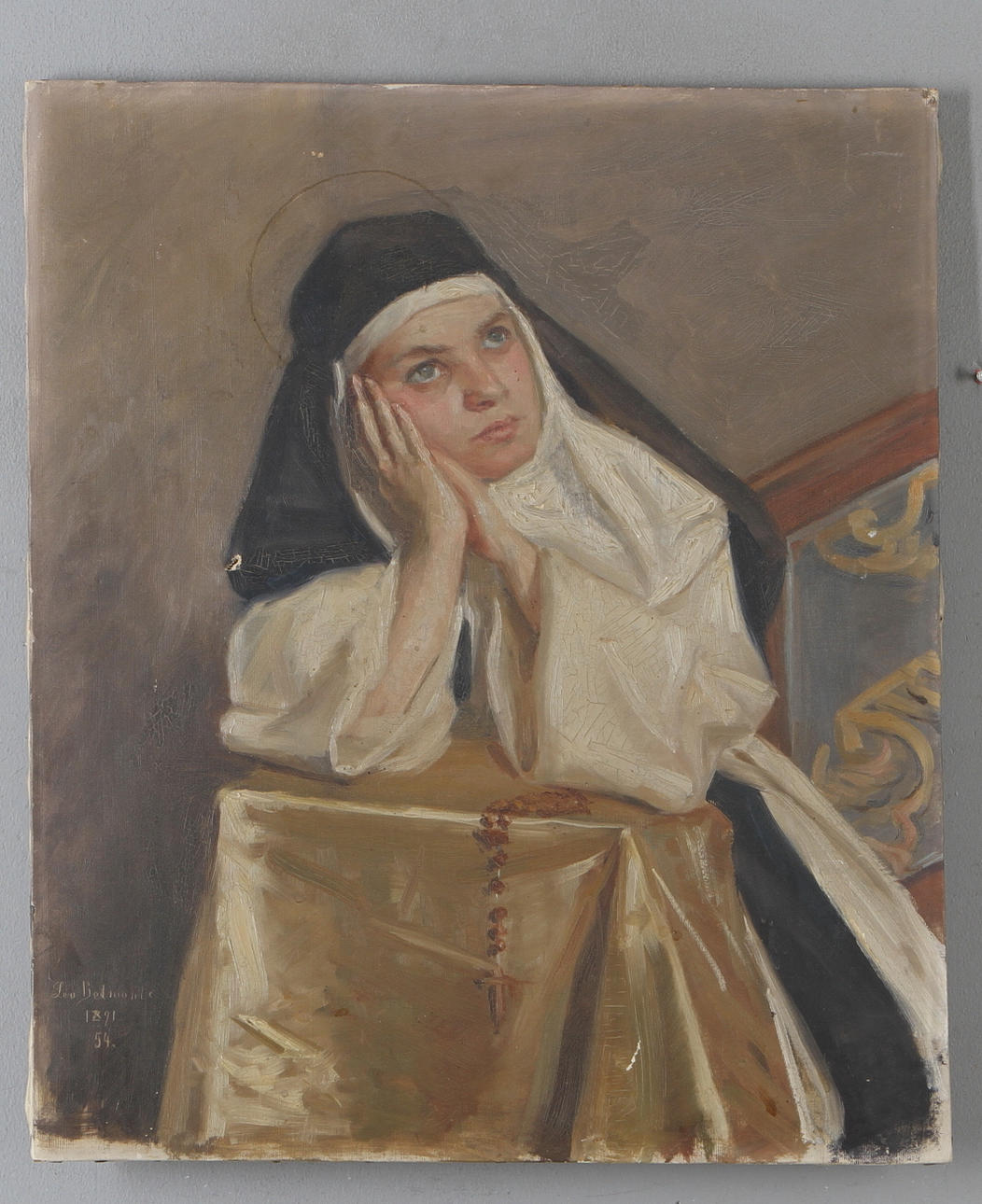 LEO BELMONTE. Porträtt av nunna, olja på duk, signerad och daterad 1891.