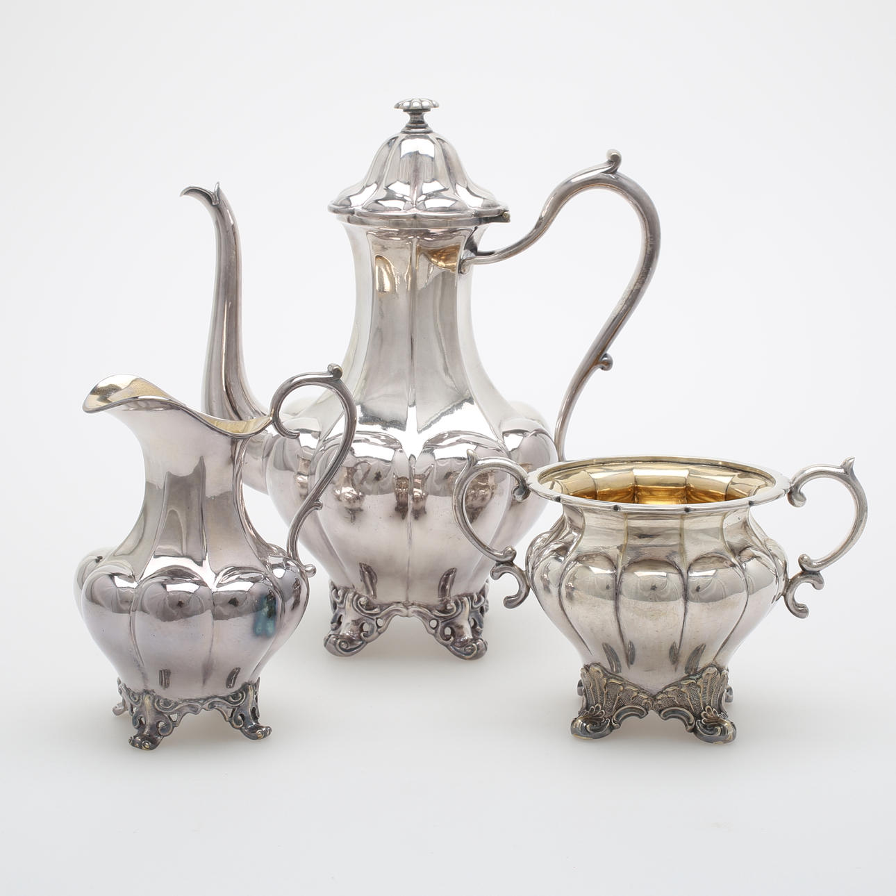 KAFFESERVIS, 2+1, nysilver, 1900-talets första hälft.