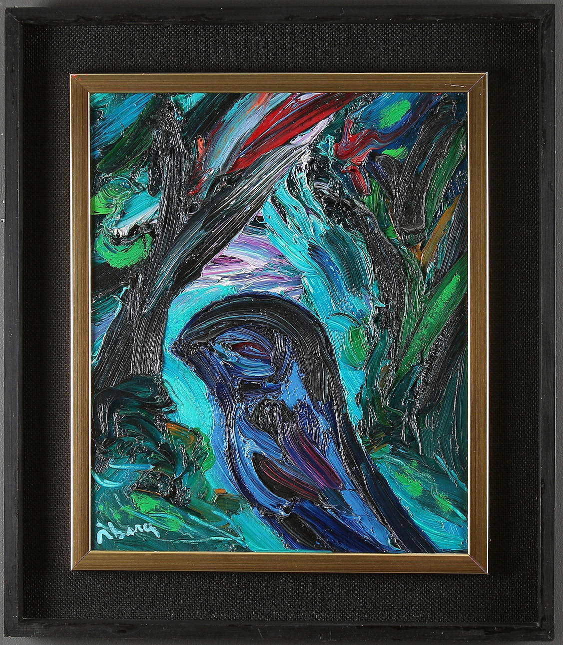 BENGT ÅBERG. "Fågel blå", olja på duk, signerad.