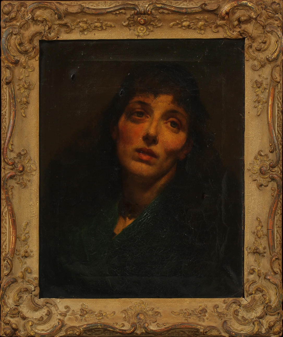 OIDENTIFIERAD KONSTNÄR. Damporträtt, olja på duk, osignerad, 1800-tal.