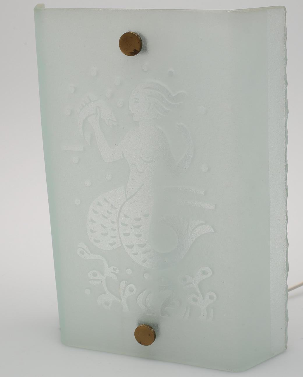 VÄGGLAMPA, glas, dekor av sjöjungfru.