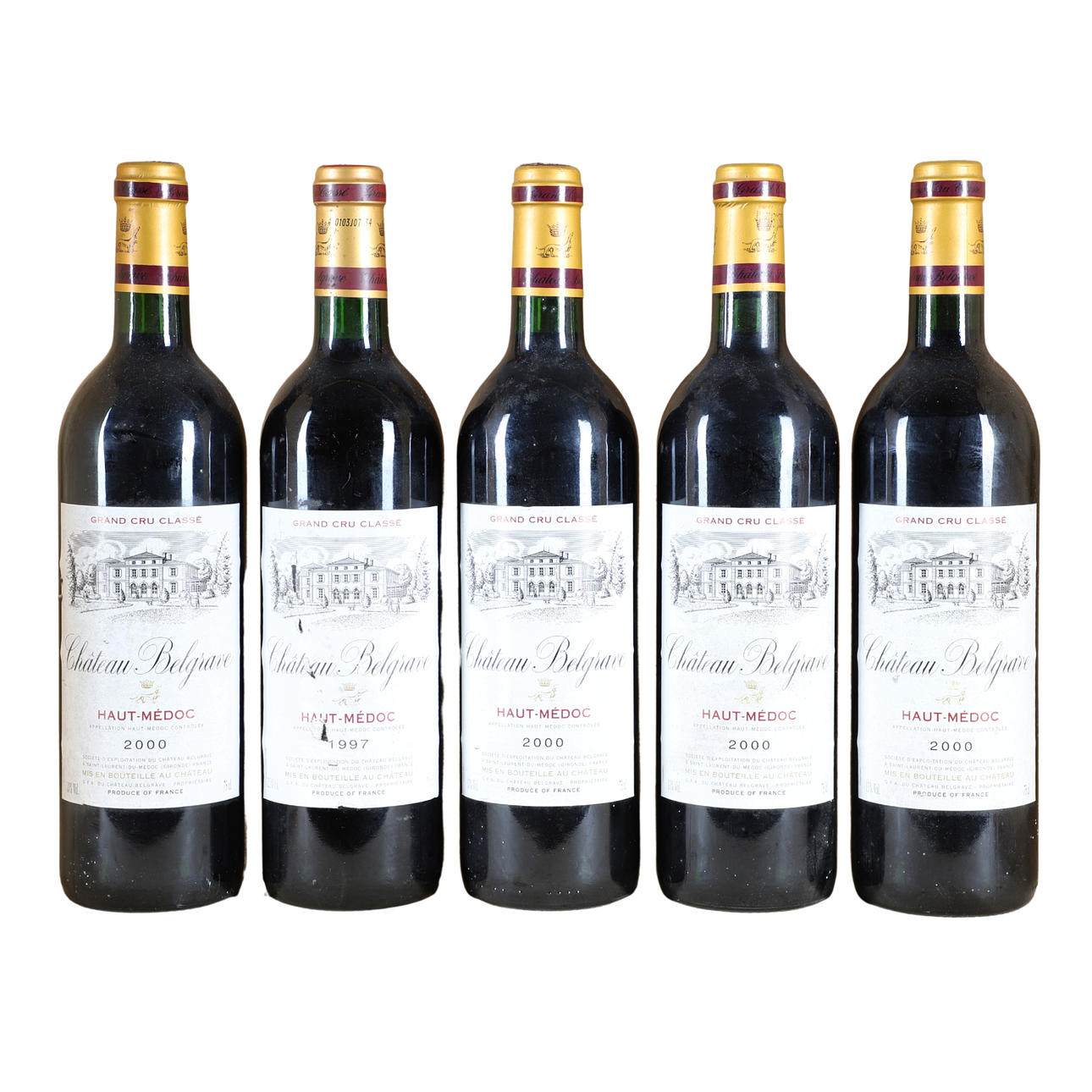 4 FLASKOR CHATEAU BELGRAVE HAUT-MÉDOC 2000 PLUS 1 FLASKA 1997.