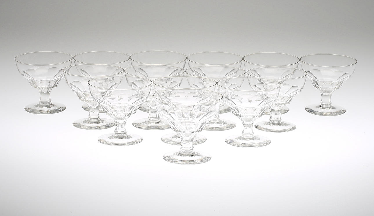 CHAMPAGNEGLAS COUPE, 14 st, troligen Hovmantorp, 1900-talets mitt.