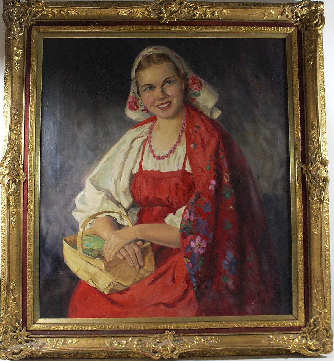 MAXIMILIAN MAKSOLLY. olja på duk, flicka i folkdräkt, signerad.