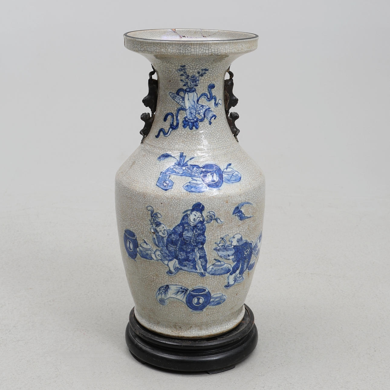 FLOOR VASE WITH COBALT DECOR.