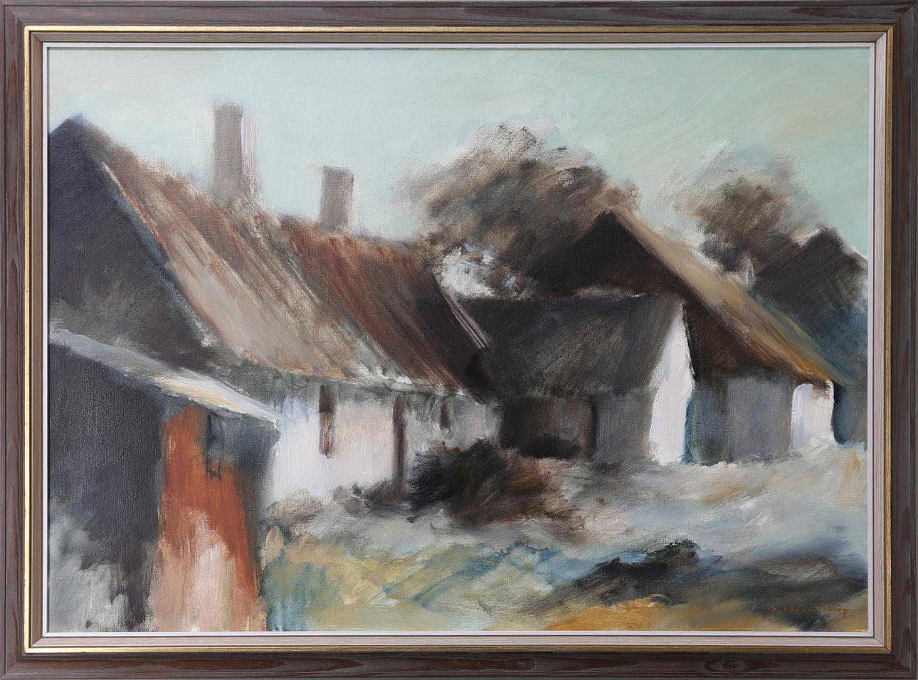 VALDEMAR ÖBERG. Gårdsinteriör, olja på duk, signerad, 1900-talets senare hälft.