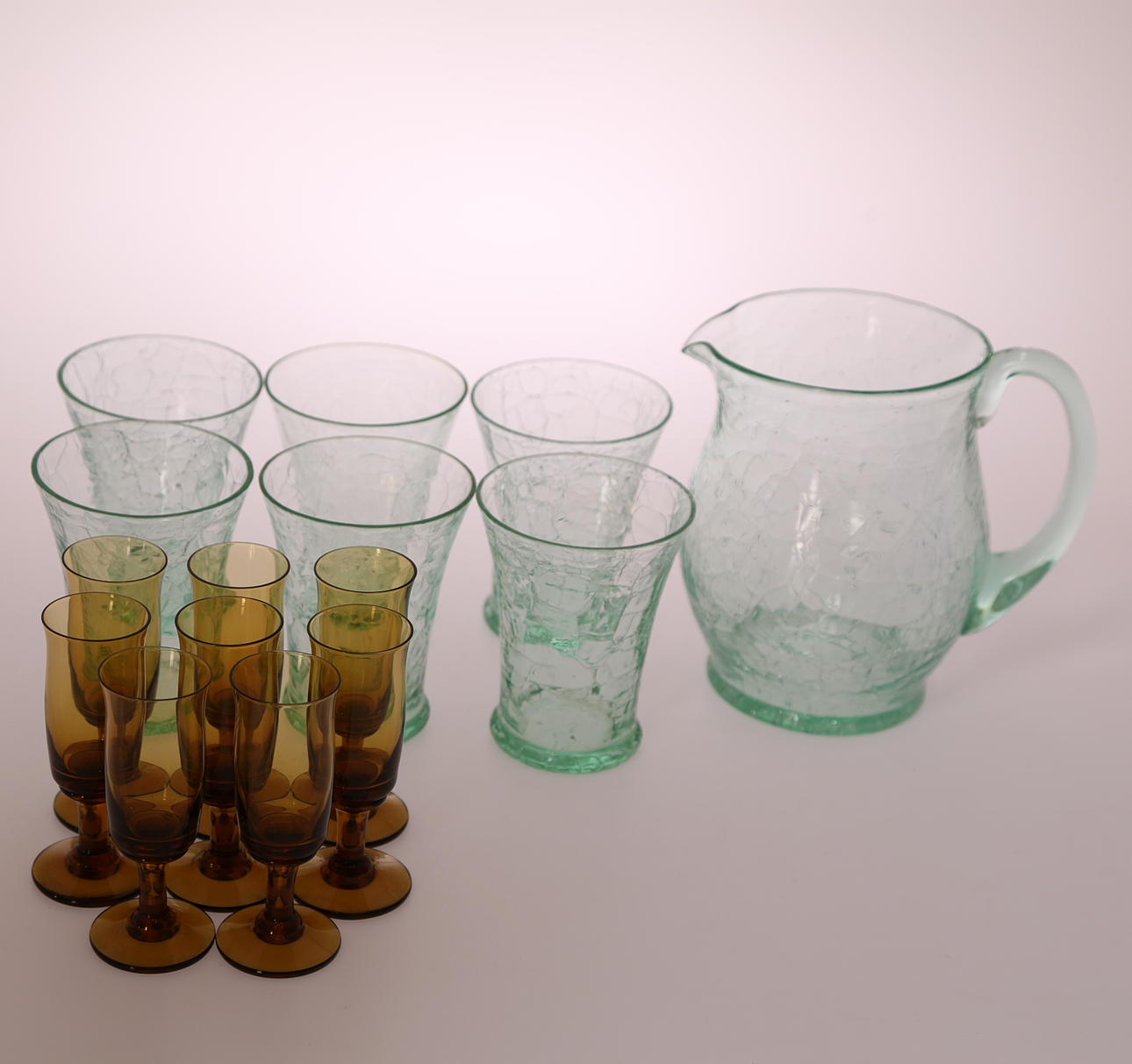 SAFTSERVIS, 7 delar, glas, Stockholms Glasbruk + SNAPSGLAS, 8 st.